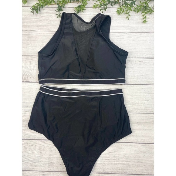 NEW Ladies Contrast Black and White Mesh Accent Tankini Large - Picture 8 of 11